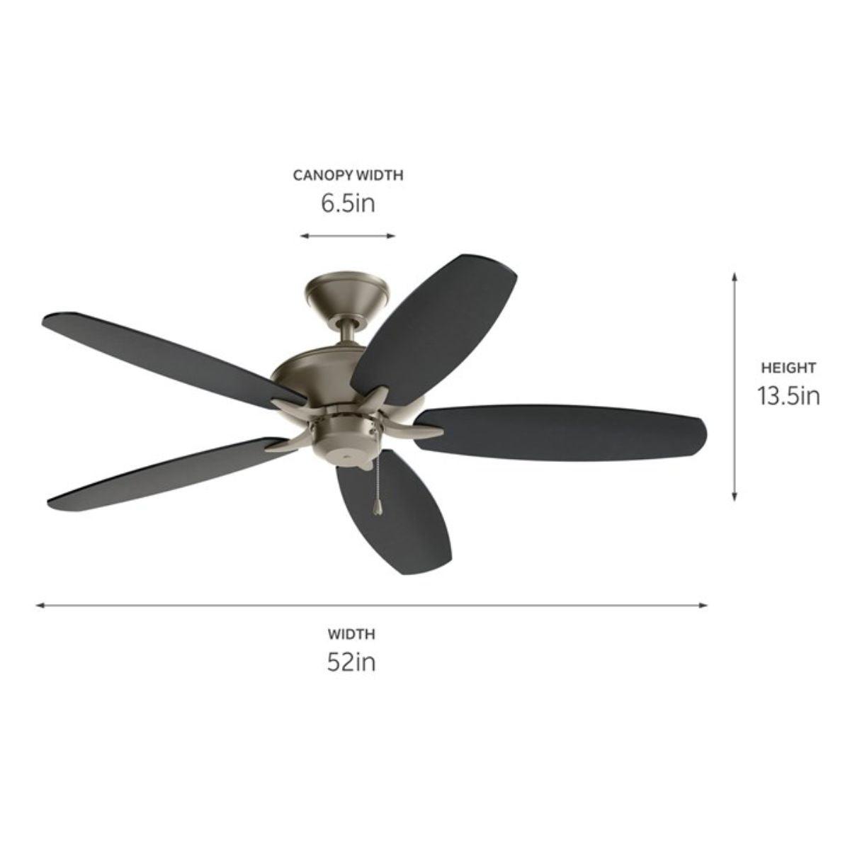 Renew Patio 52 Inch Brushed Nickel Damp Rated Ceiling Fan with Pull Chain - Bees Lighting