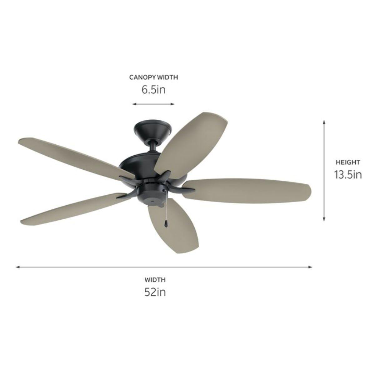 Renew Patio 52 Inch Satin Black Damp Rated Ceiling Fan with Pull Chain - Bees Lighting