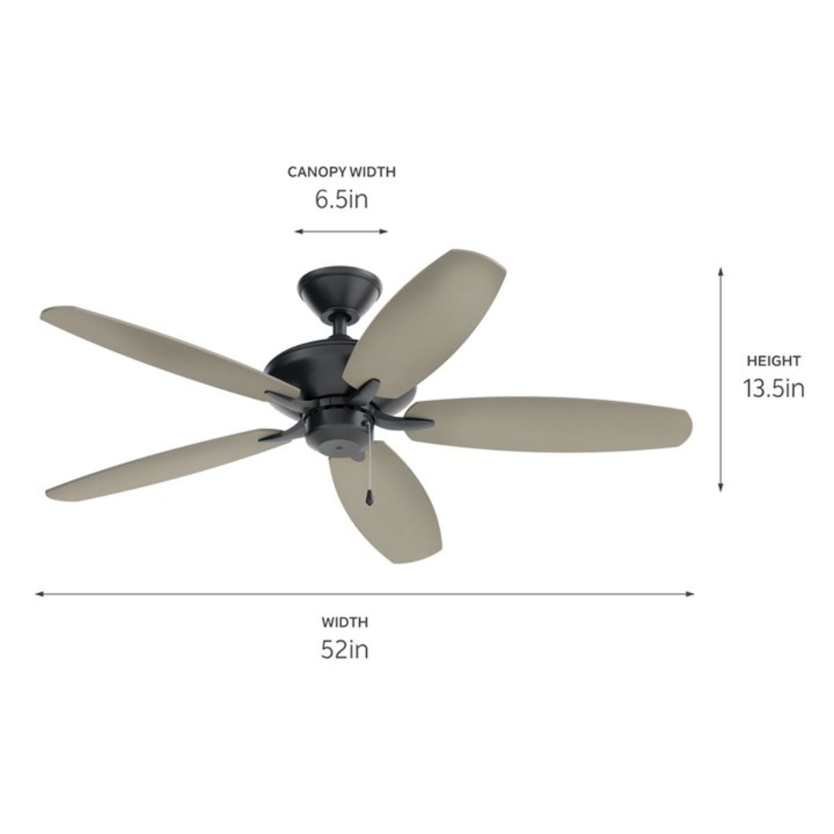 Renew Patio 52 Inch Satin Black Damp Rated Ceiling Fan with Pull Chain - Bees Lighting