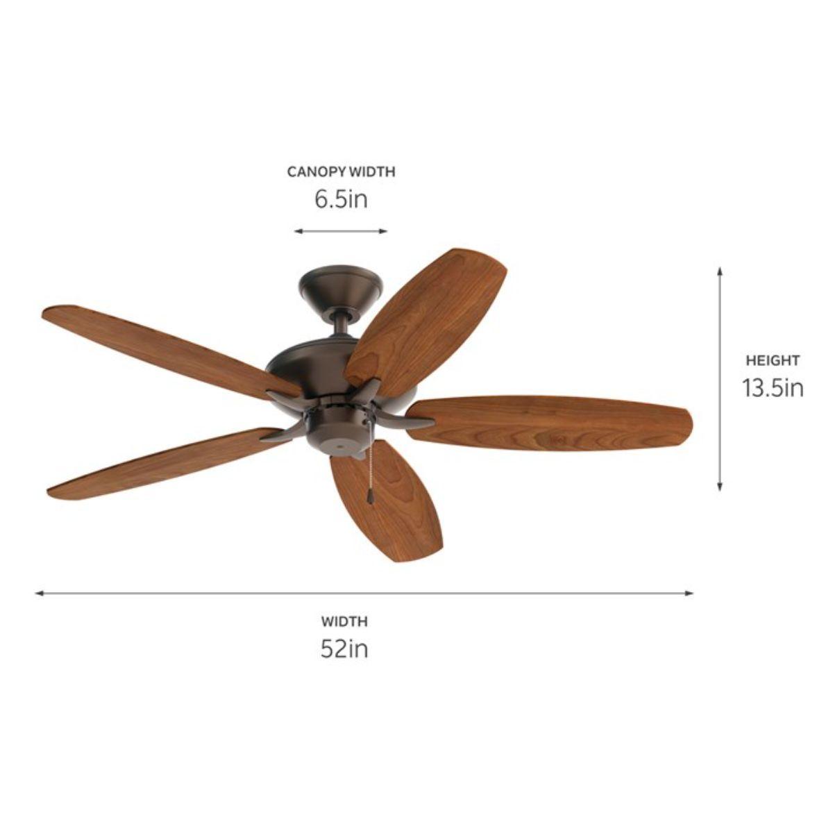 Renew Patio 52 Inch Satin Natural Bronze Damp Rated Ceiling Fan with Pull Chain - Bees Lighting