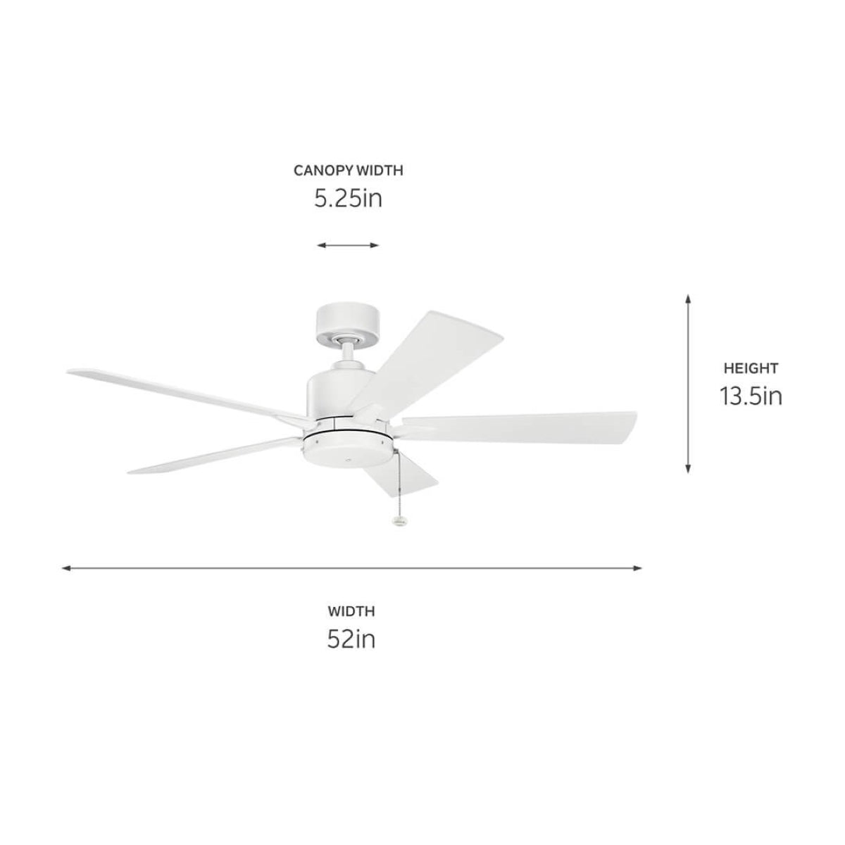 Lucian II 52 Inch Matte White Indoor Ceiling Fan with Pull Chain - Bees Lighting