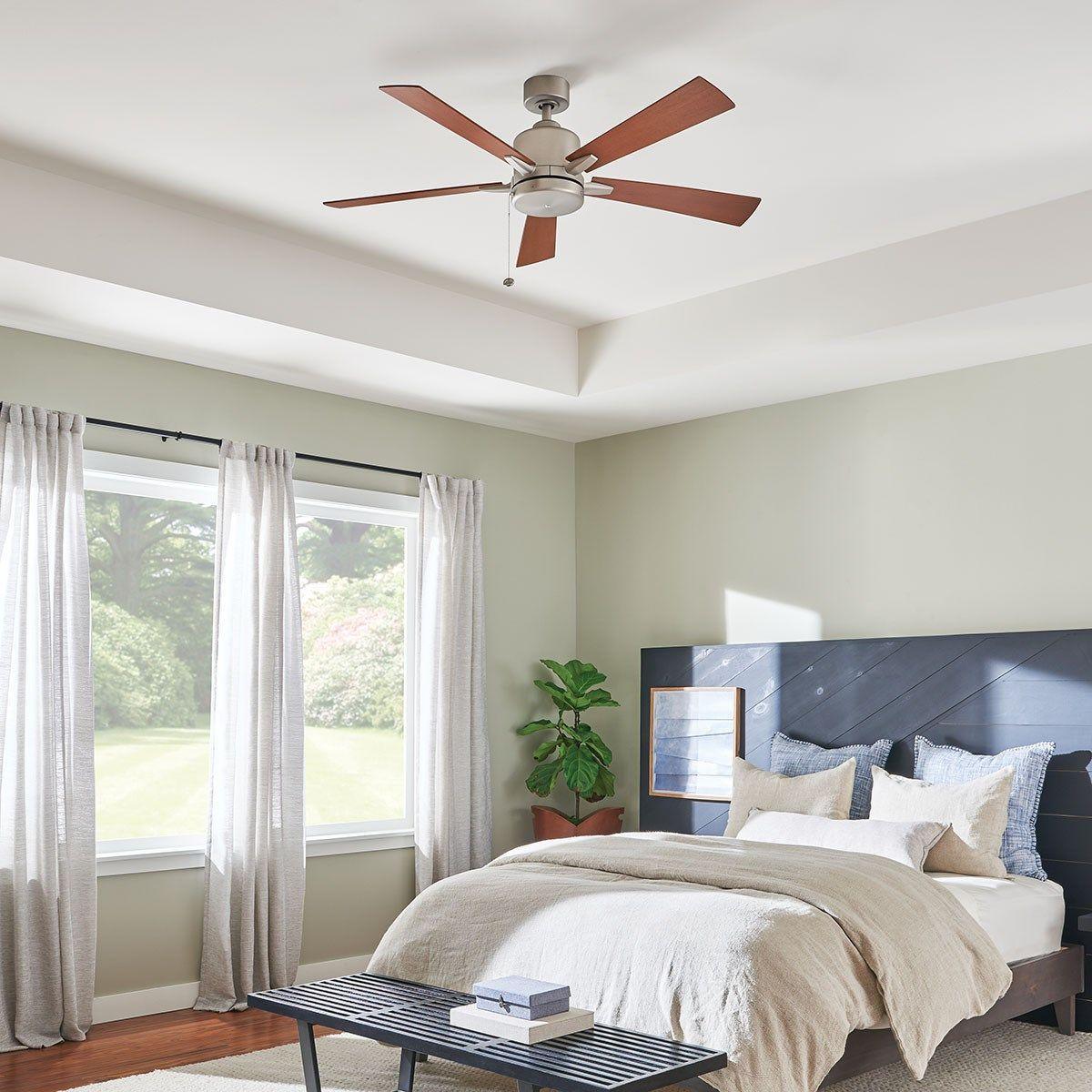 Lucian II 52 Inch Brushed Nickel Indoor Ceiling Fan with Pull Chain - Bees Lighting