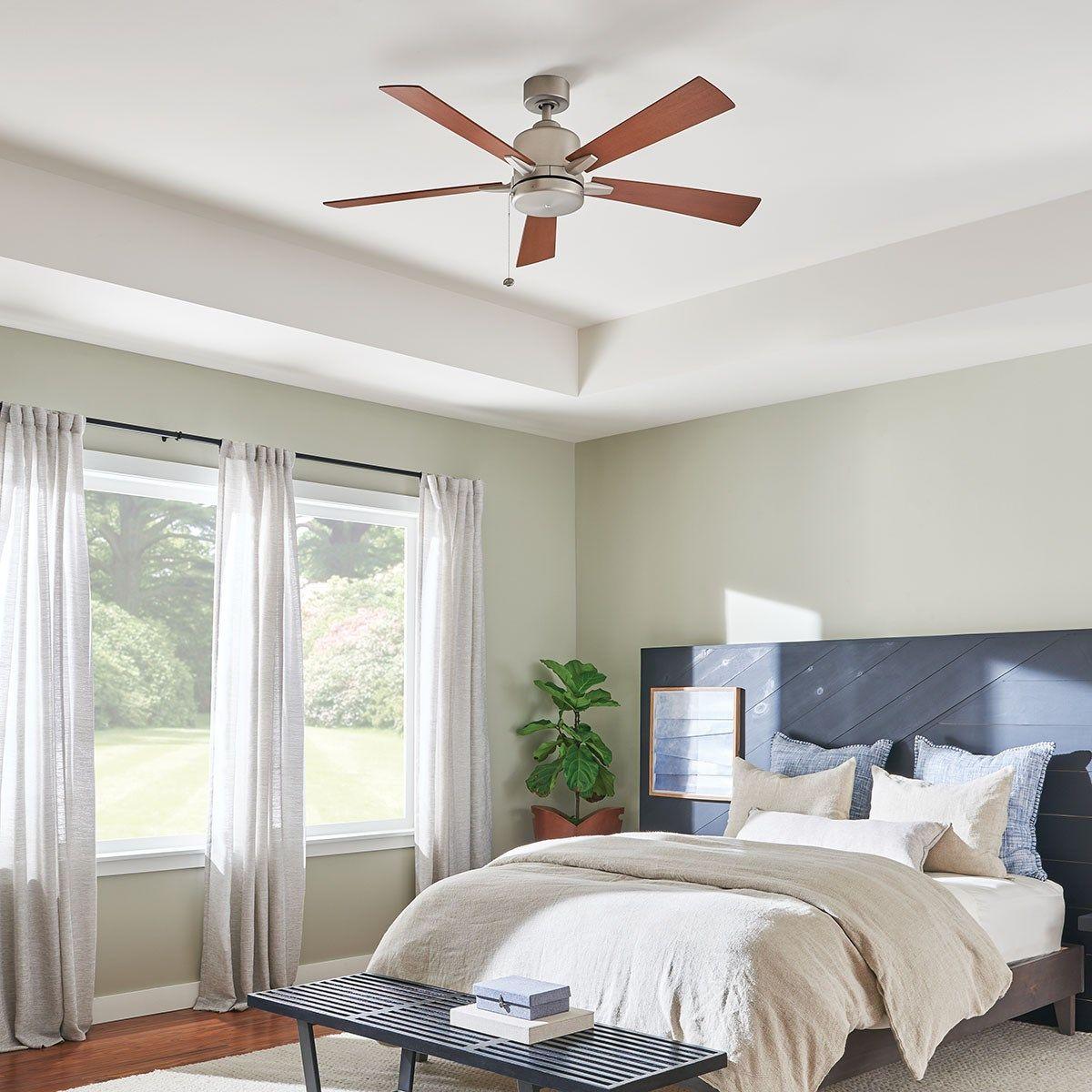 Lucian II 52 Inch Brushed Nickel Indoor Ceiling Fan with Pull Chain - Bees Lighting