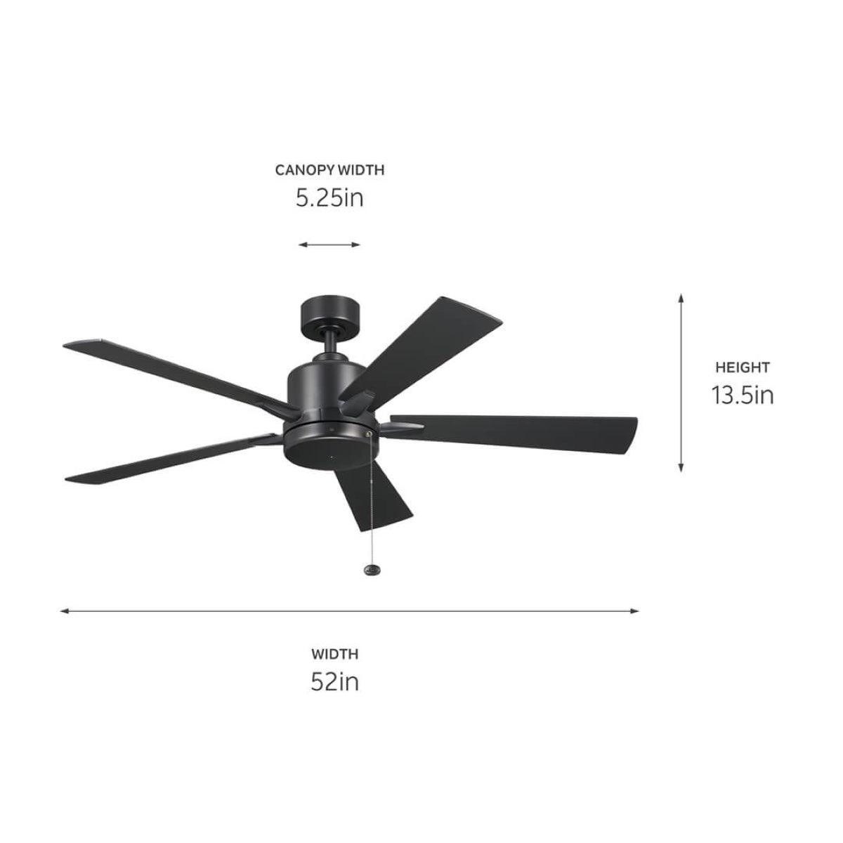 Lucian II 52 Inch Satin Black Indoor Ceiling Fan with Pull Chain - Bees Lighting