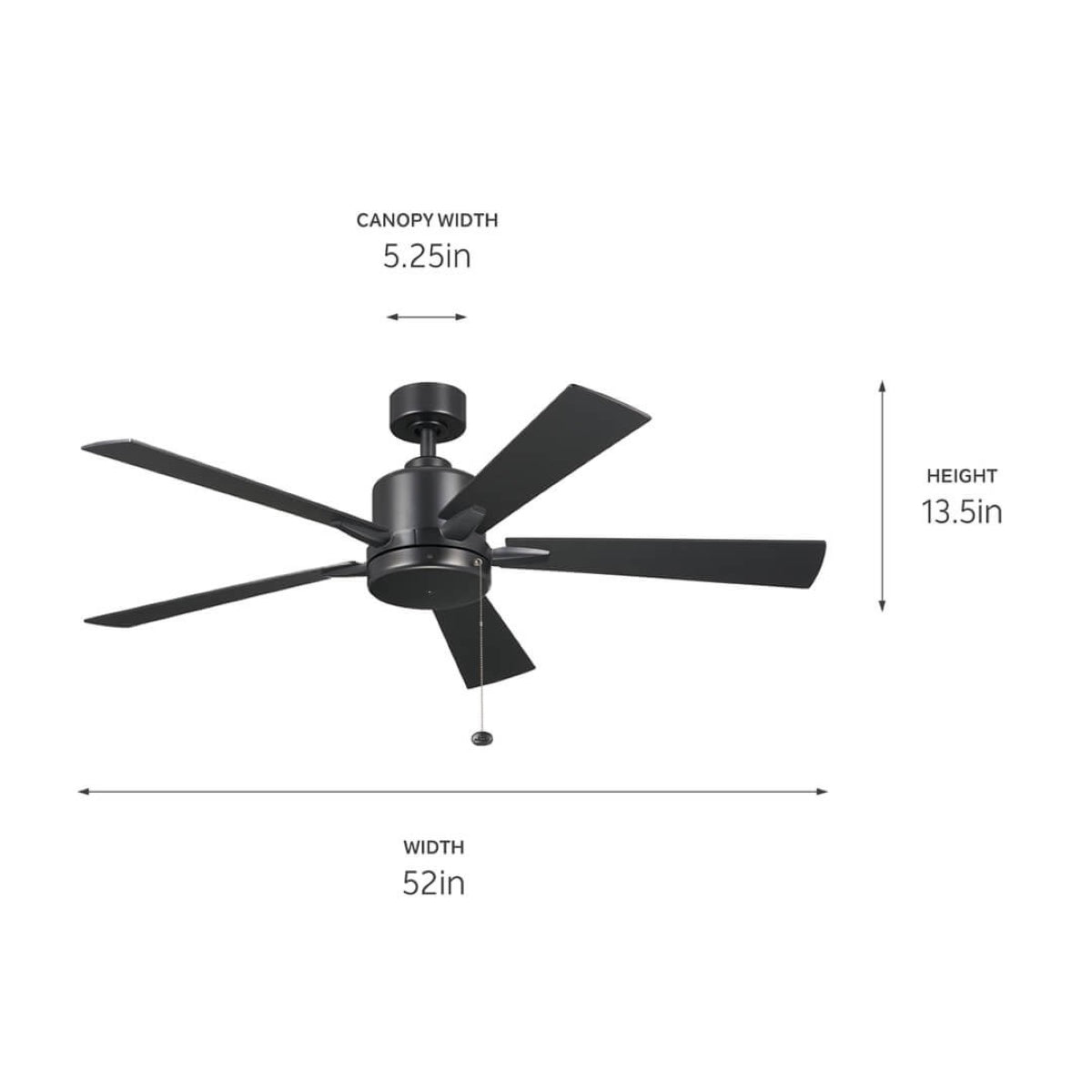Lucian II 52 Inch Satin Black Indoor Ceiling Fan with Pull Chain - Bees Lighting