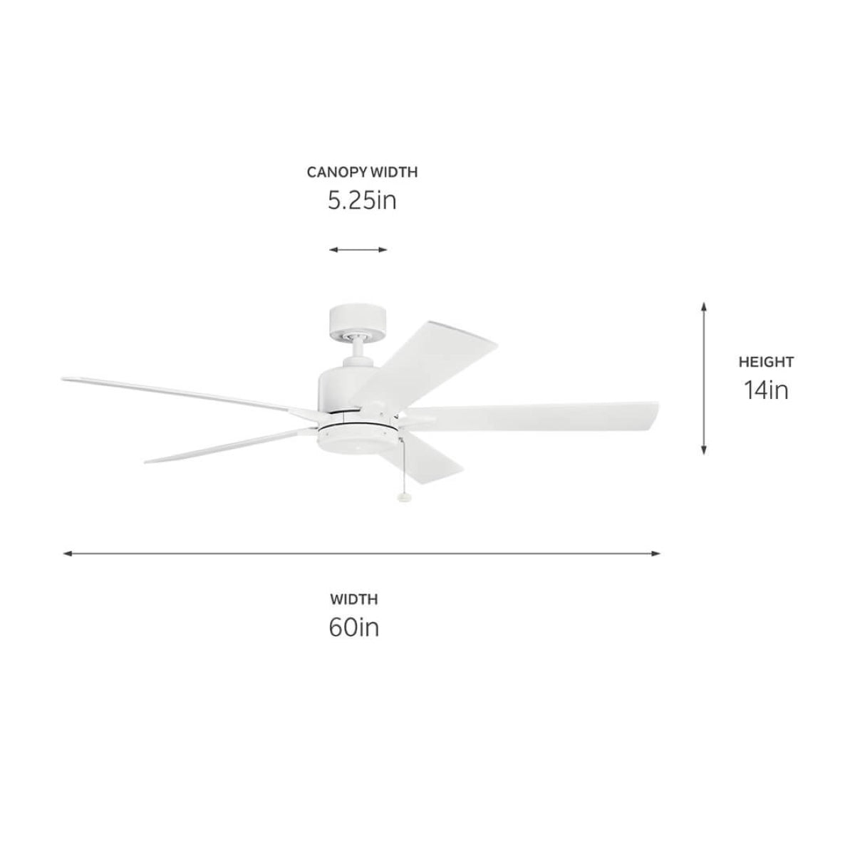 Lucian II 60 Inch Matte White Indoor Ceiling Fan with Pull Chain - Bees Lighting