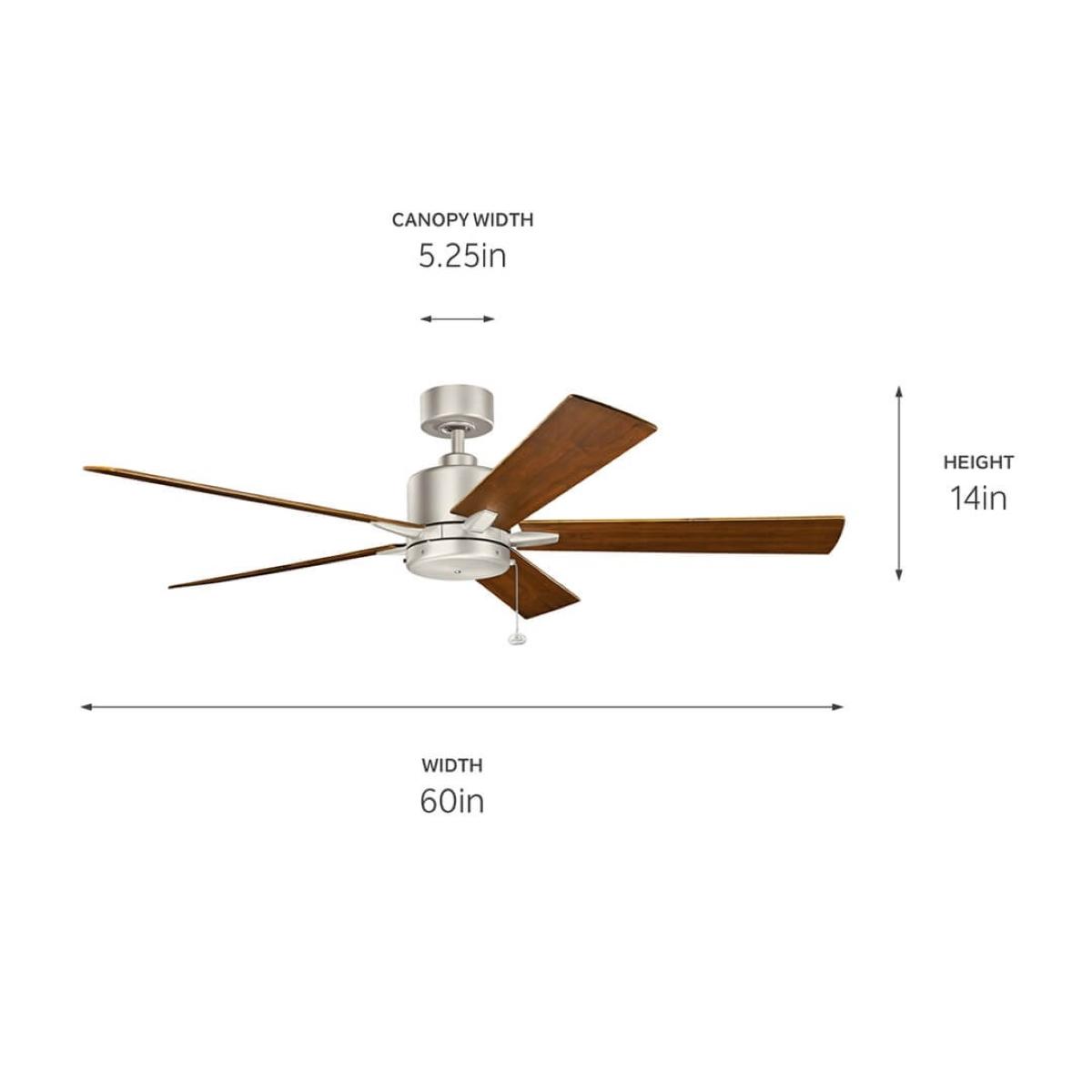Lucian II 60 Inch Brushed Nickel Indoor Ceiling Fan with Pull Chain - Bees Lighting