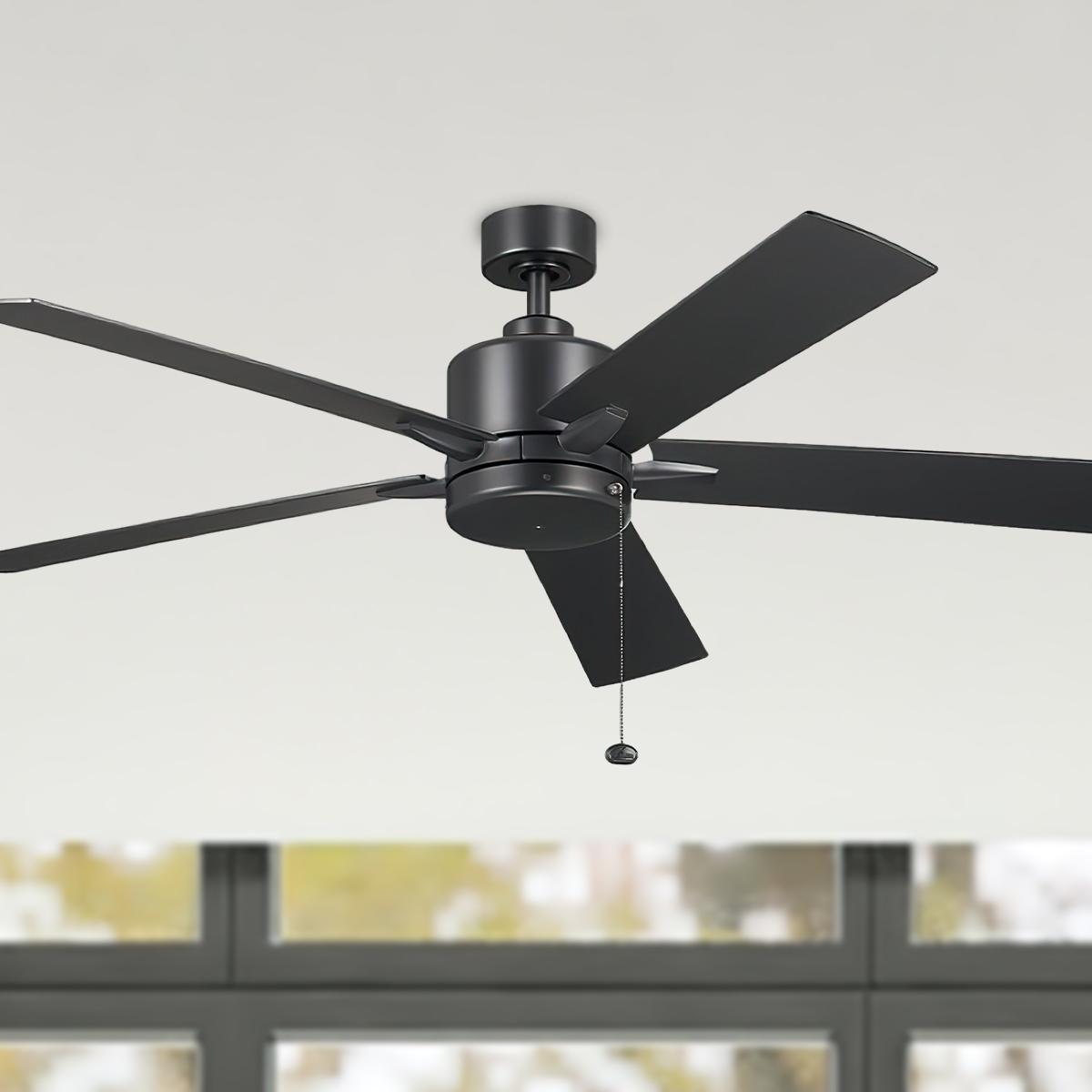 Lucian II 60 Inch Satin Black Indoor Ceiling Fan with Pull Chain - Bees Lighting