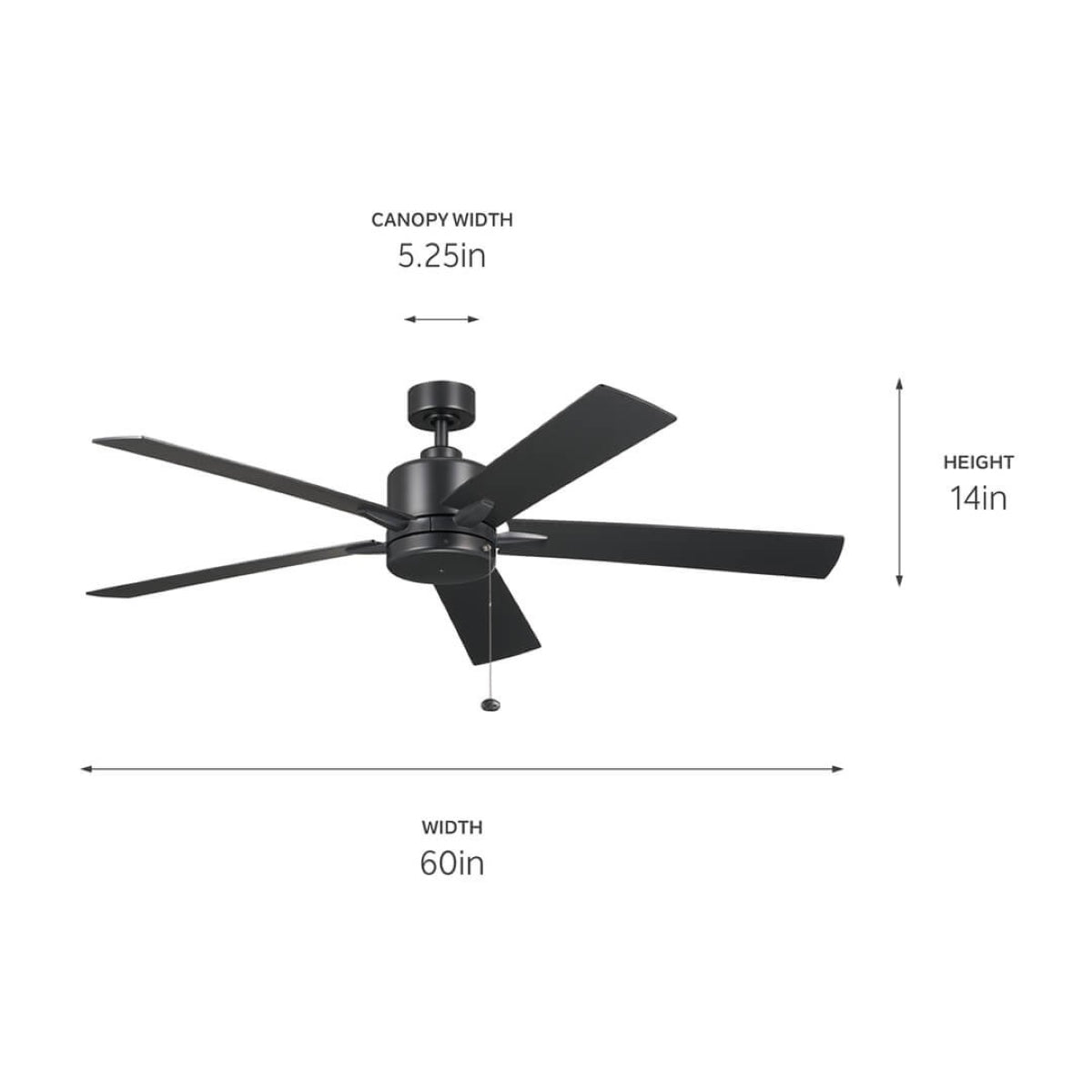 Lucian II 60 Inch Satin Black Indoor Ceiling Fan with Pull Chain - Bees Lighting