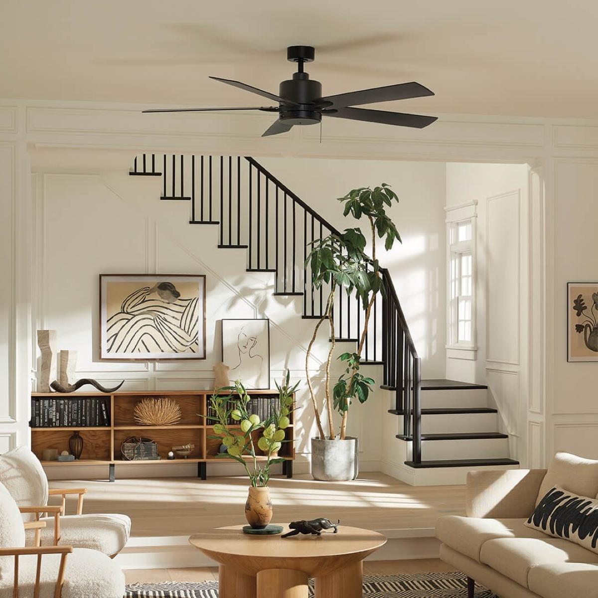 Lucian II 60 Inch Satin Black Indoor Ceiling Fan with Pull Chain - Bees Lighting