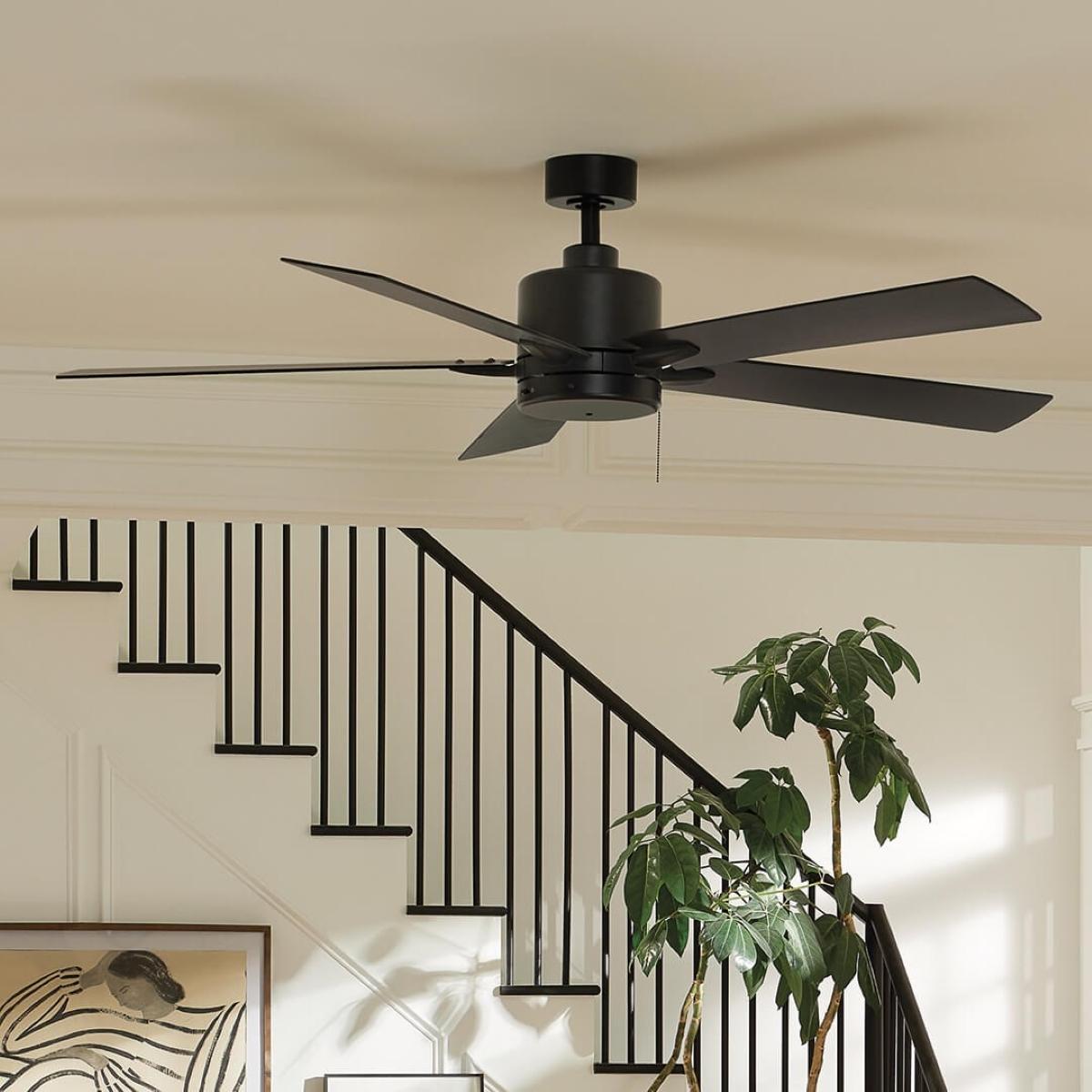 Lucian II 60 Inch Satin Black Indoor Ceiling Fan with Pull Chain - Bees Lighting
