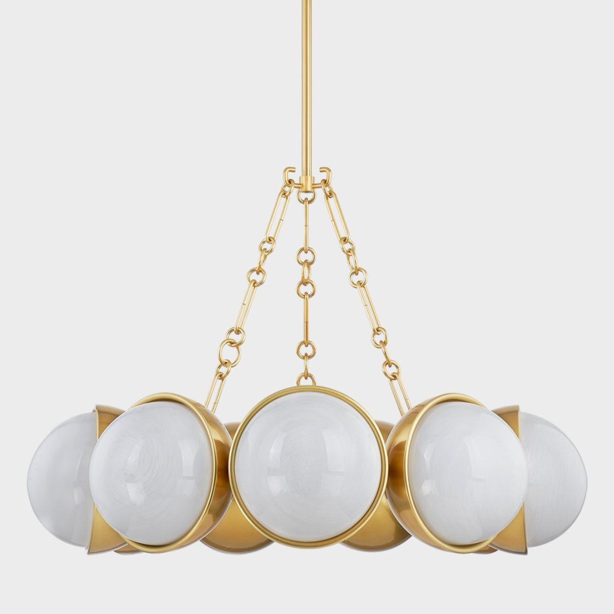 Althea 34 in. 9 lights Chandelier vintage polished brass Finish - Bees Lighting