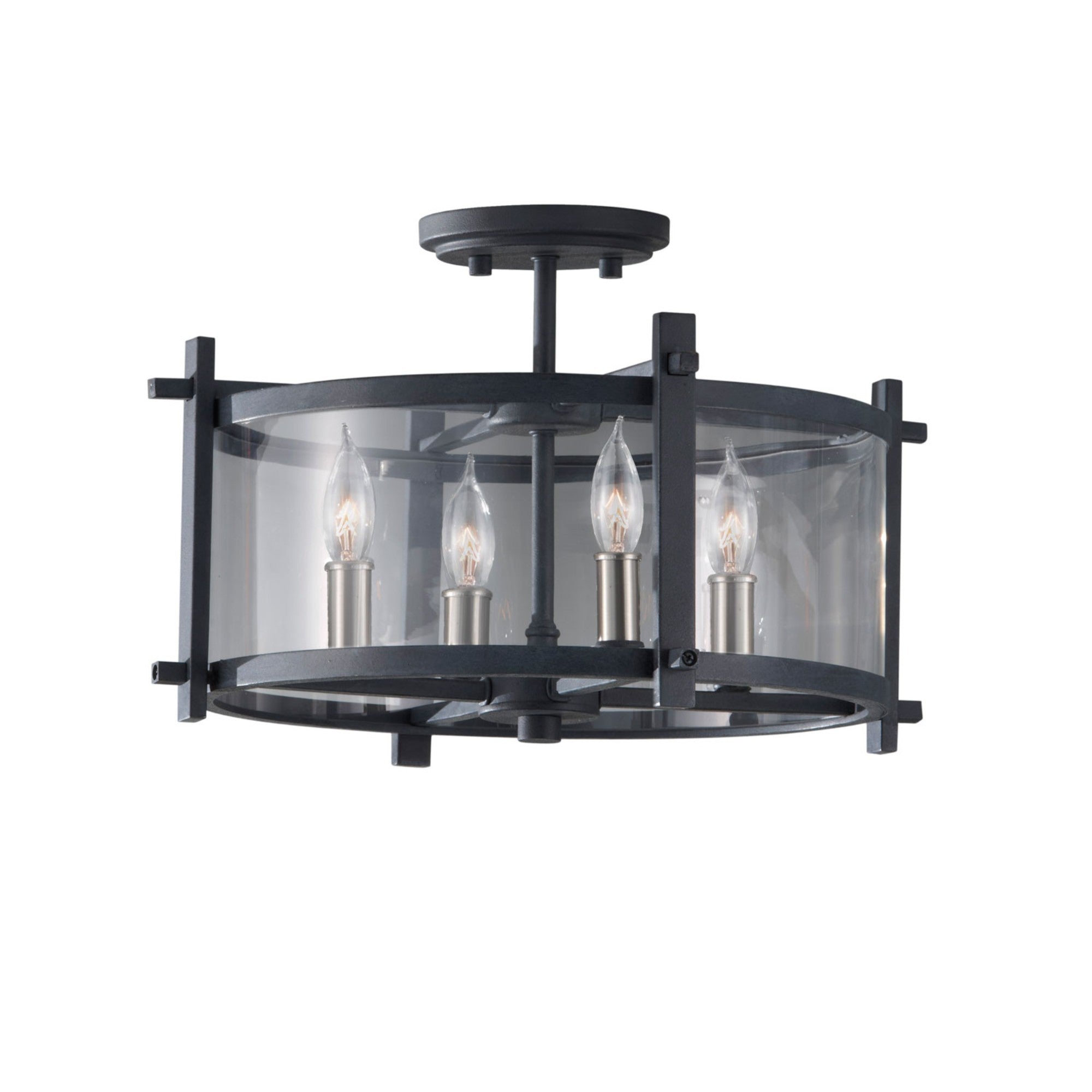 Ethan 16" 4-Light Semi-Flush Mount, Antique Forged Iron Finish - Bees Lighting