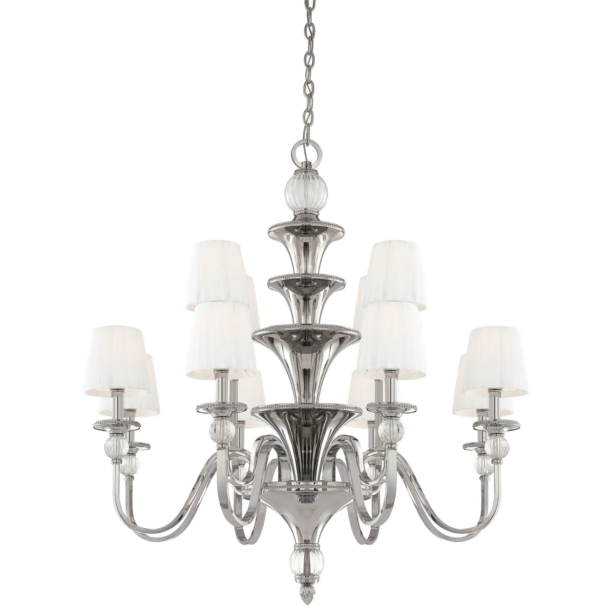 Aise 12-Light 2-Tier Chandelier, Polished Nickel Finish - Bees Lighting