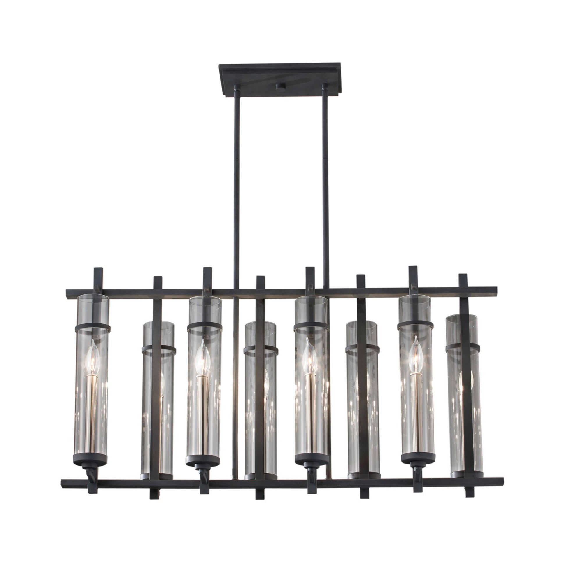 Ethan 38" 8-Light Linear Chandelier, Antique Forged Iron Finish - Bees Lighting