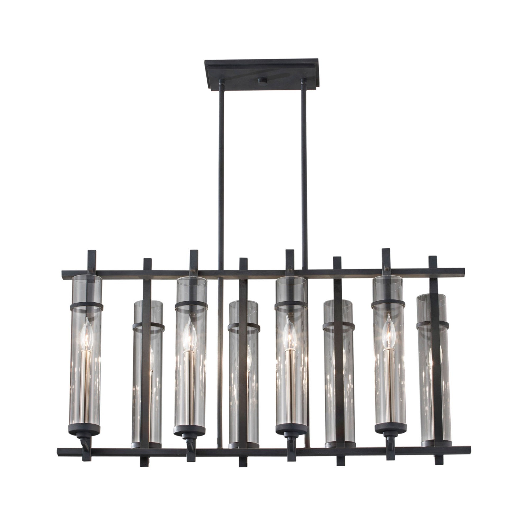 Ethan 38" 8-Light Linear Chandelier, Antique Forged Iron Finish - Bees Lighting