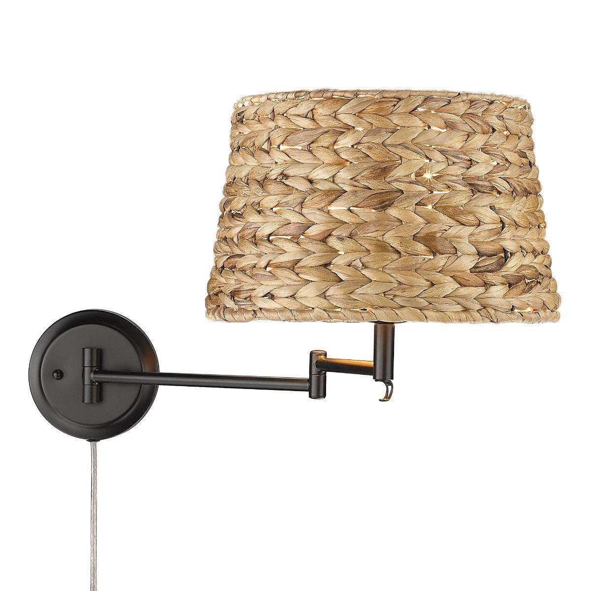 Eleanor 13 in. Wall Sconce Matte Black Finish with Woven Sweet Grass Shade