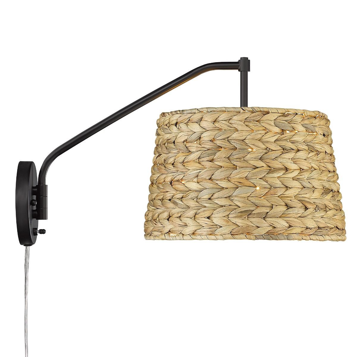 Ryleigh 20 in. Plug In Plug In Swing Arm Wall Sconce Black finish Woven Shade
