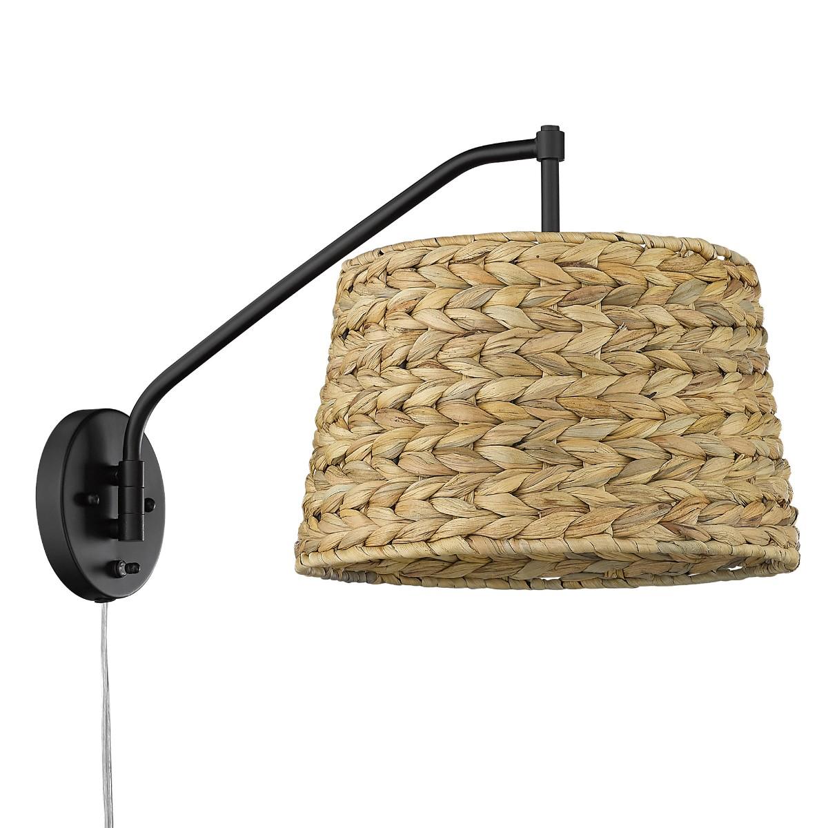 Ryleigh 20 in. Plug In Plug In Swing Arm Wall Sconce Black finish Woven Shade