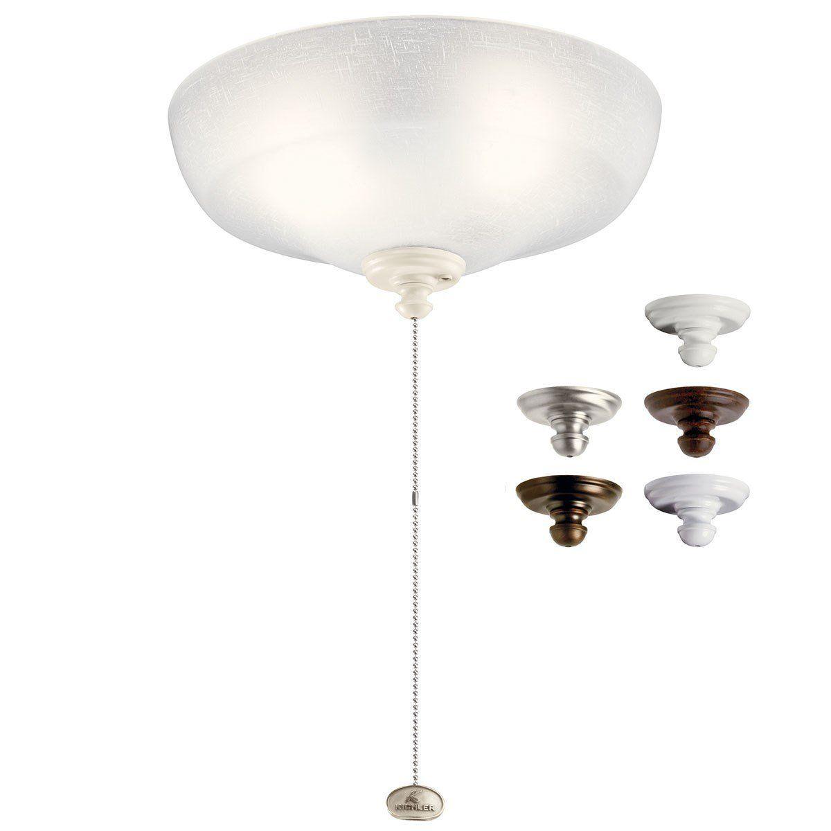 13 Inch Ceiling Fan LED Light Kit With Umber Etched Bowl, White Linen Glass