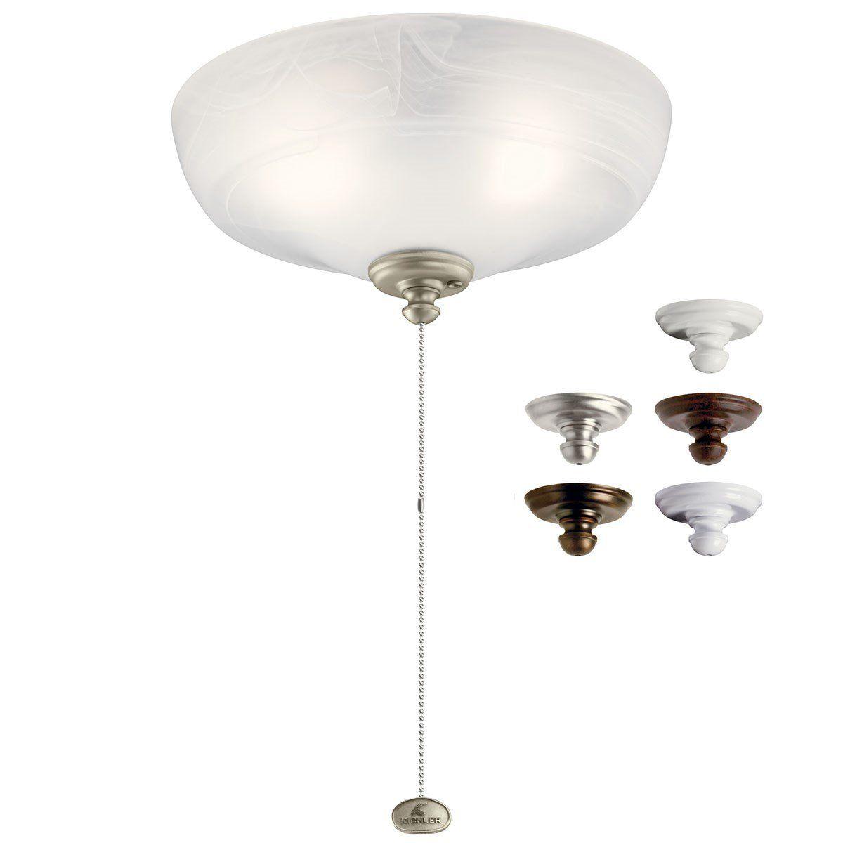 13 Inch Ceiling Fan LED Light Kit With Umber Etched Bowl, Alabaster Swirl Glass