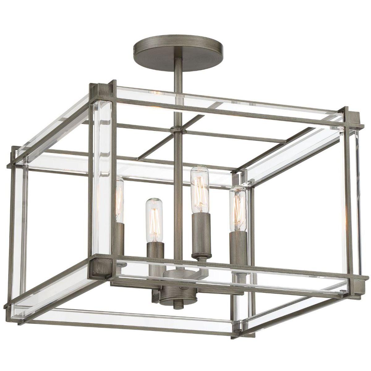 Langen Square 15 in. 4 Lights Semi flush Mount Light Antique Nickel finish - Bees Lighting