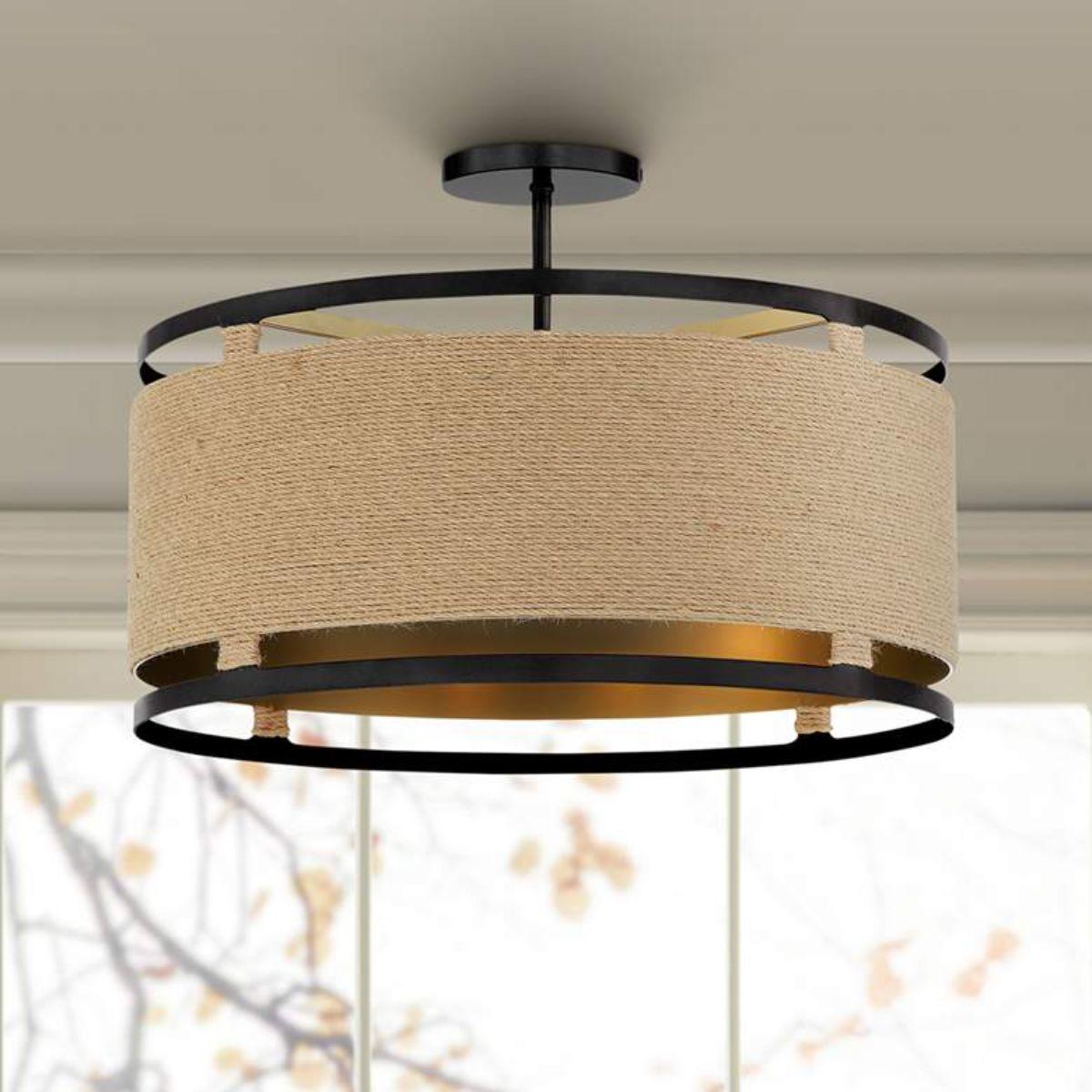 Windward Passage 21 in. 4 Lights Semi flush Mount Light Brass & Black finish