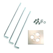 Steel lighting accessory component with three bent rods, mounting plate, and hardware nuts