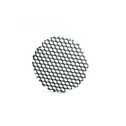Black hexagonal mesh lighting accessory component, circular disc shape
