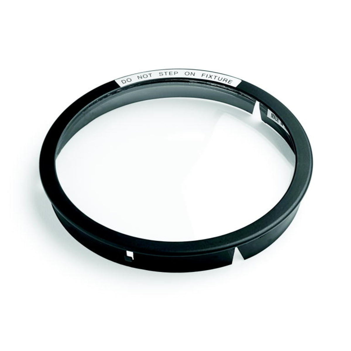 Black circular lighting accessory ring with molded slots and snap tabs