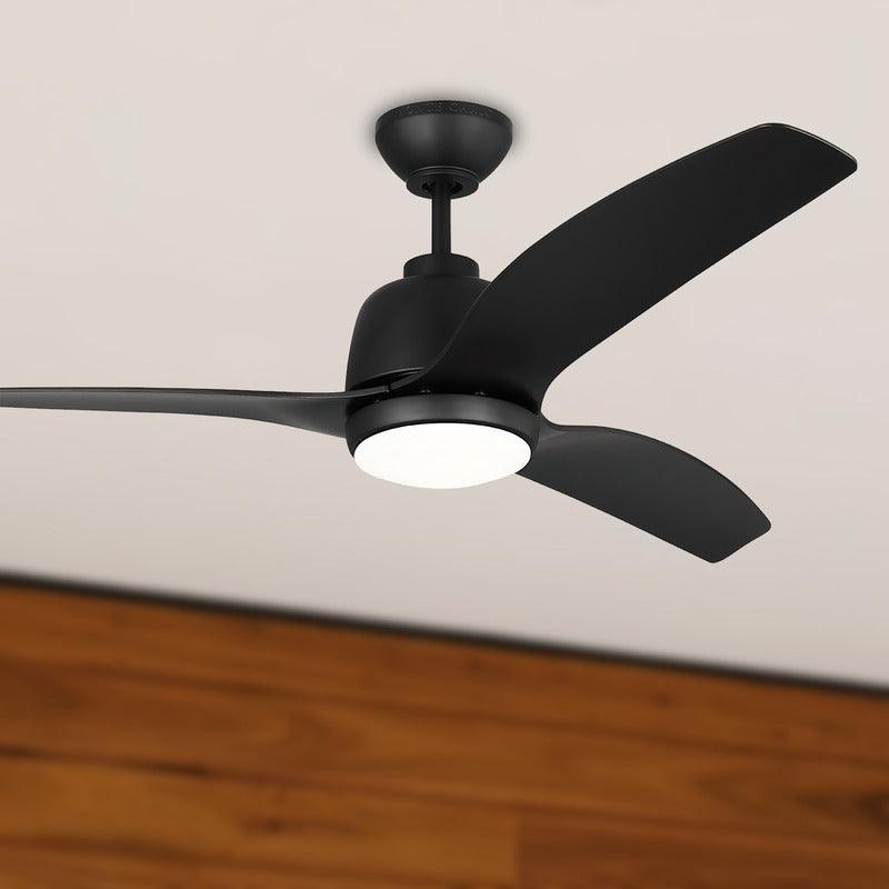 Avila Coastal 54 Inch Midnight Black Outdoor Ceiling Fan With Light And Remote, Marine Grade - Bees Lighting