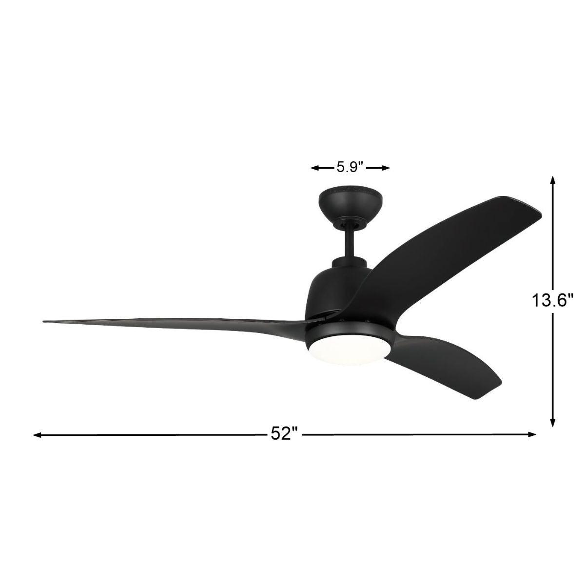 Avila Coastal 54 Inch Midnight Black Outdoor Ceiling Fan With Light And Remote, Marine Grade