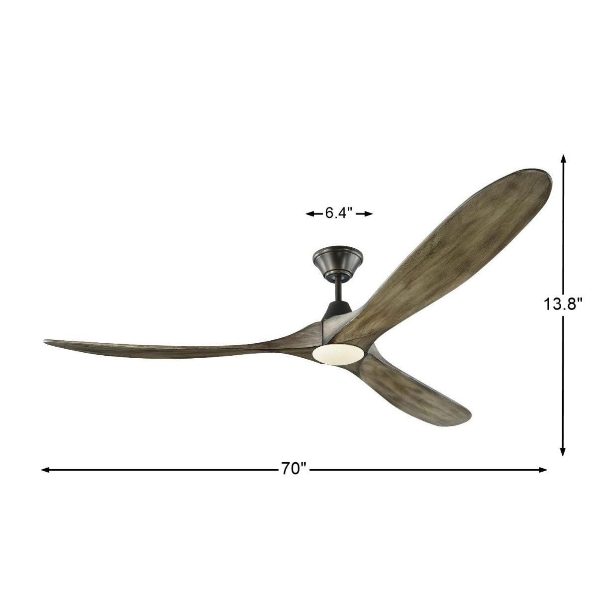 Maverick Max 70 Inch Aged Pewter and Oak LED Large Ceiling Fan with Light and Remote - Bees Lighting