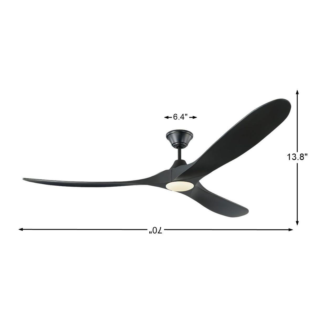 Maverick Max 70 Inch Matte Black LED Large Ceiling Fan with Light and Remote - Bees Lighting