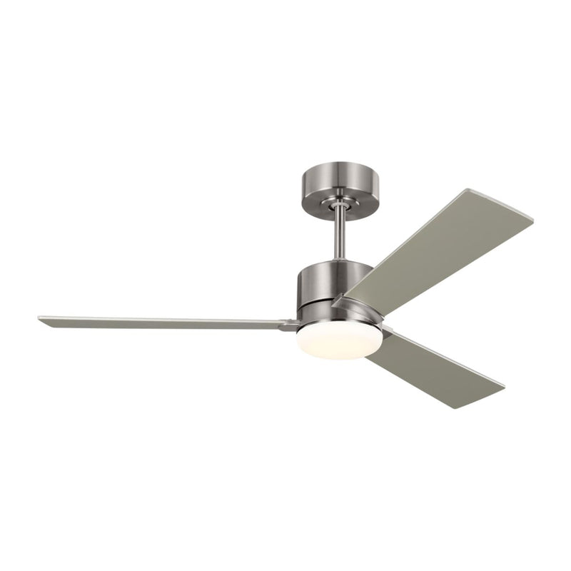 Rozzen 44 Inch Brushed Steel Ceiling Fan with Remote, Reversible Silver and Walnut Blades - Bees Lighting
