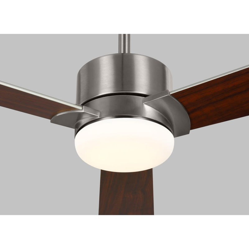 Rozzen 44 Inch Brushed Steel Ceiling Fan with Remote, Reversible Silver and Walnut Blades - Bees Lighting