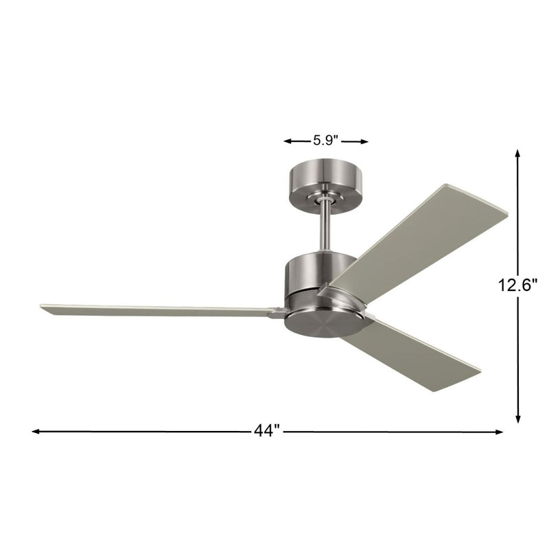 Rozzen 44 Inch Brushed Steel Ceiling Fan with Remote, Reversible Silver and Walnut Blades - Bees Lighting