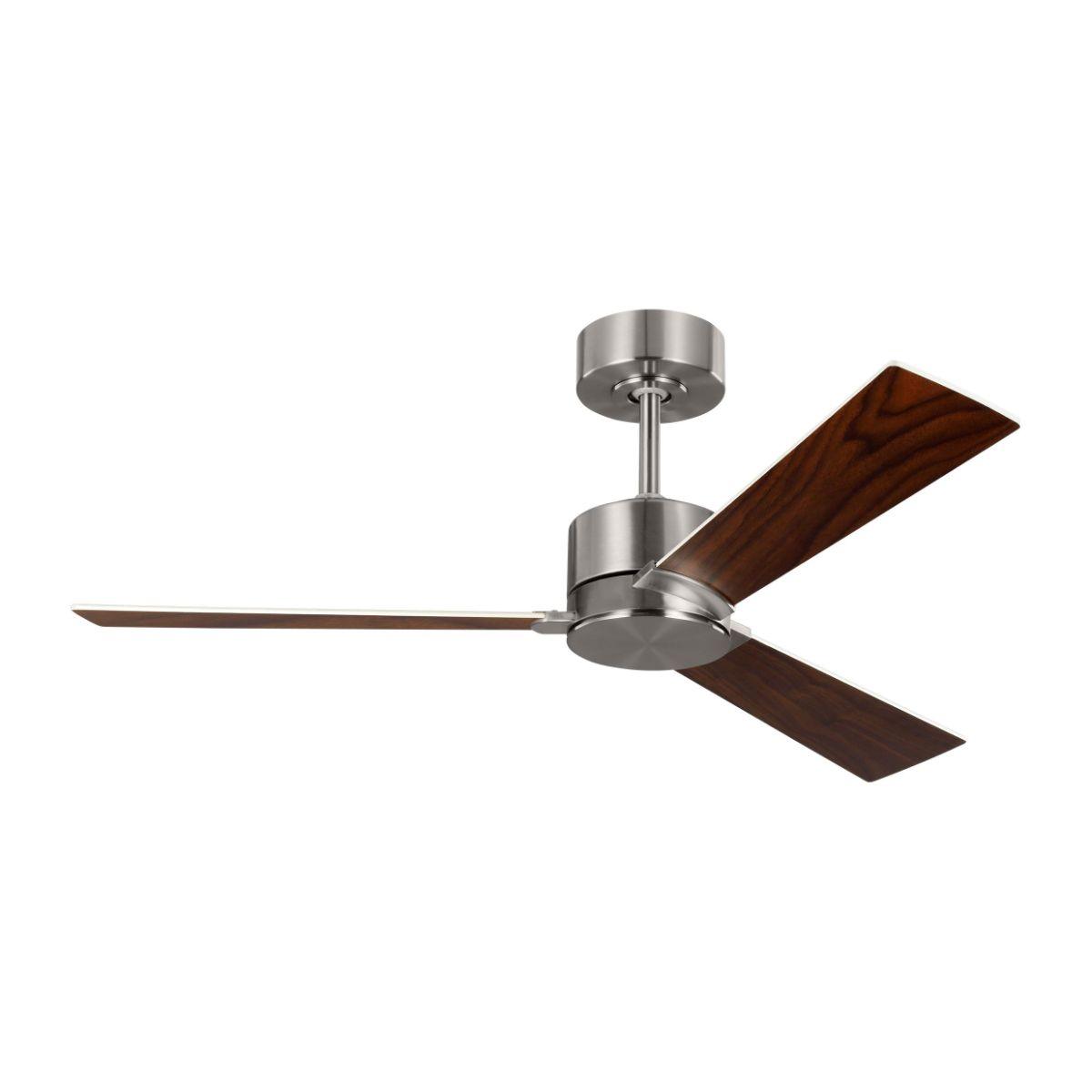 Rozzen 44 Inch DC Motor Ceiling Fan With Remote, Brushed Steel Housing With Silver/American Walnut Reversible Blades - Bees Lighting