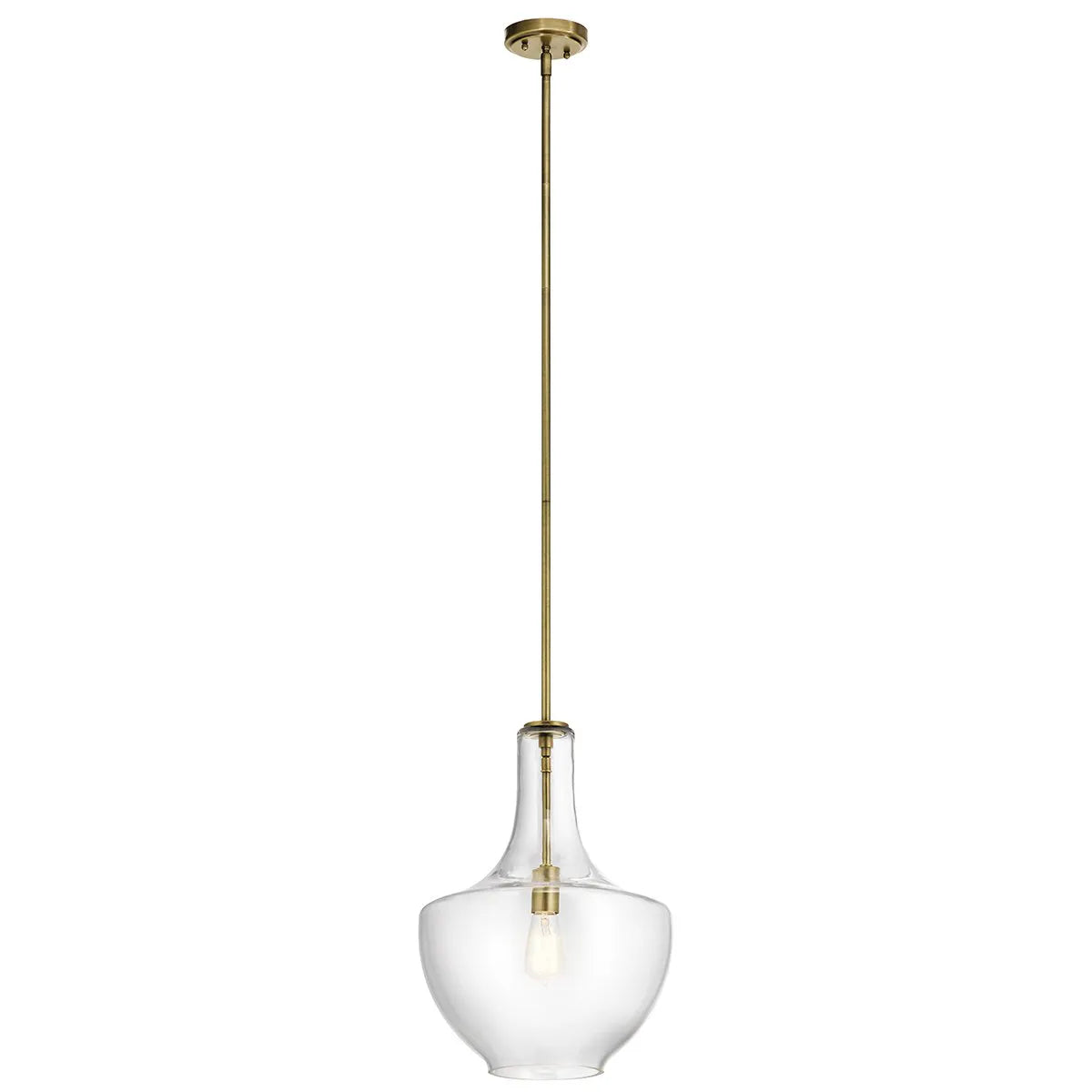 Everly 20" 1-Light Pendant Light with Clear Glass, Natural Brass Finish - Bees Lighting