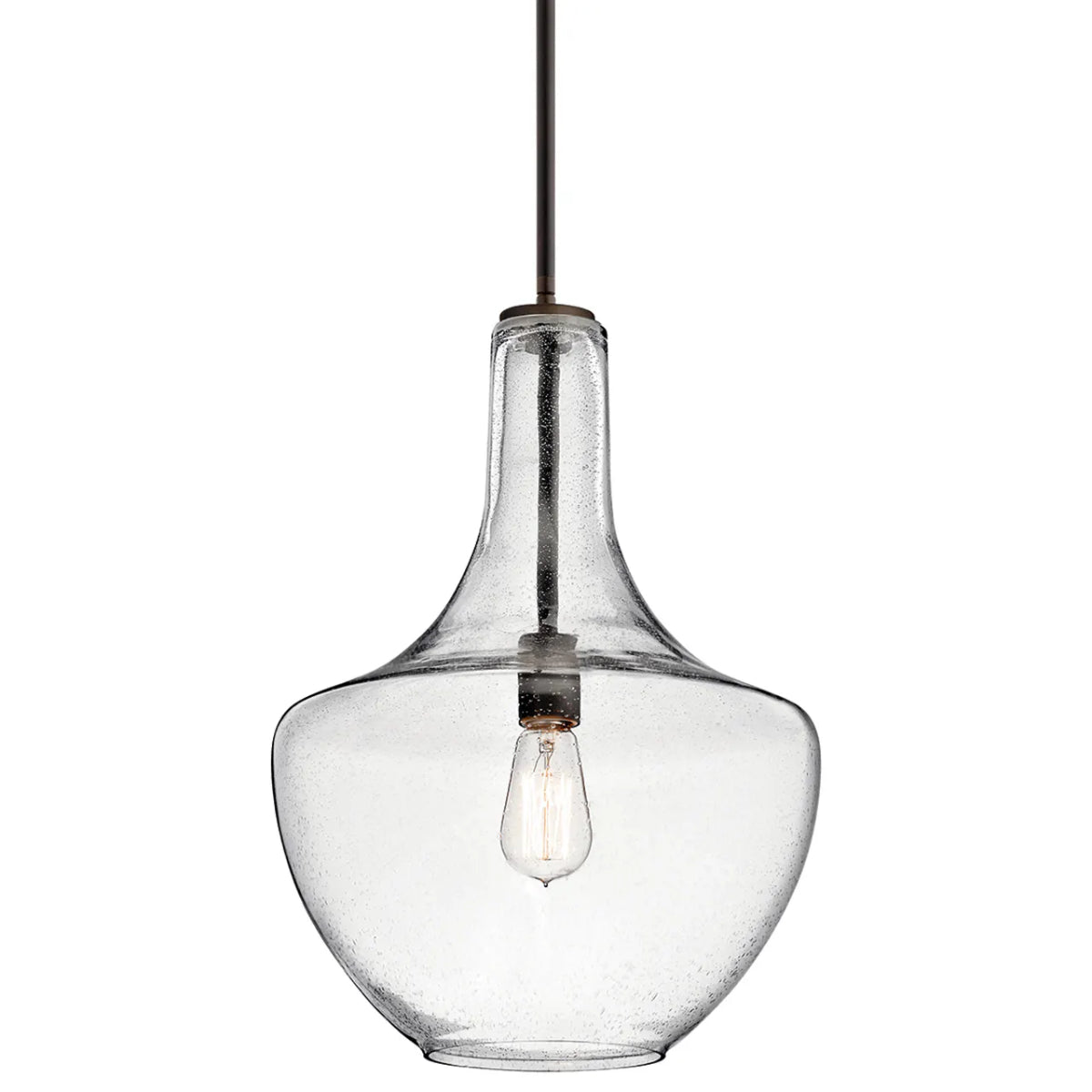 Everly 20" 1-Light Pendant Light with Clear Seeded Glass, Olde Bronze Finish - Bees Lighting