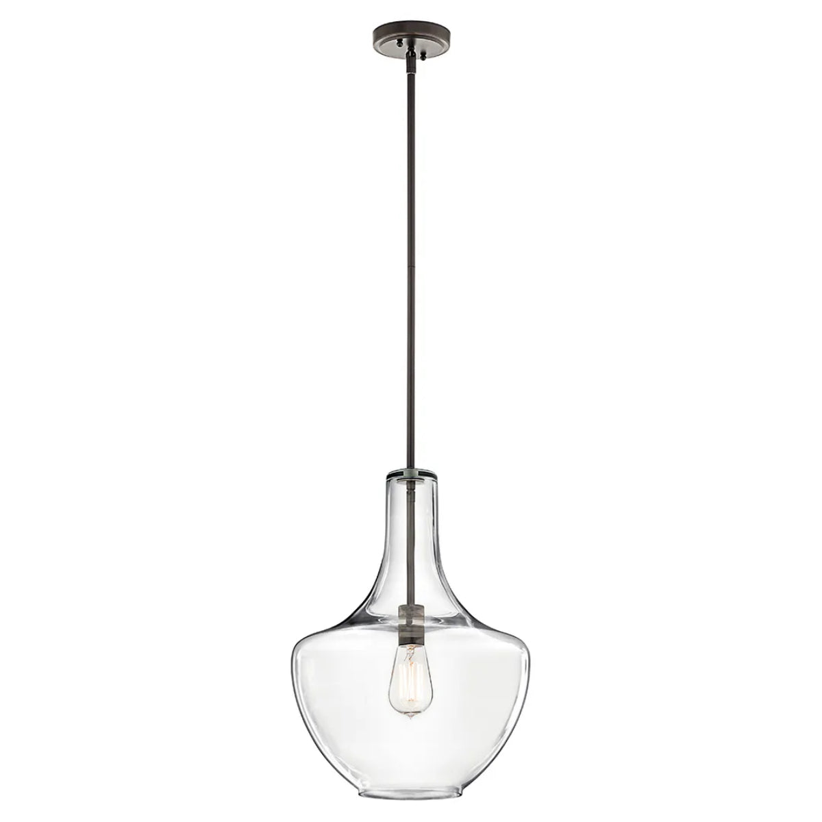 Everly 20" 1-Light Pendant Light with Clear Seeded Glass, Olde Bronze Finish - Bees Lighting