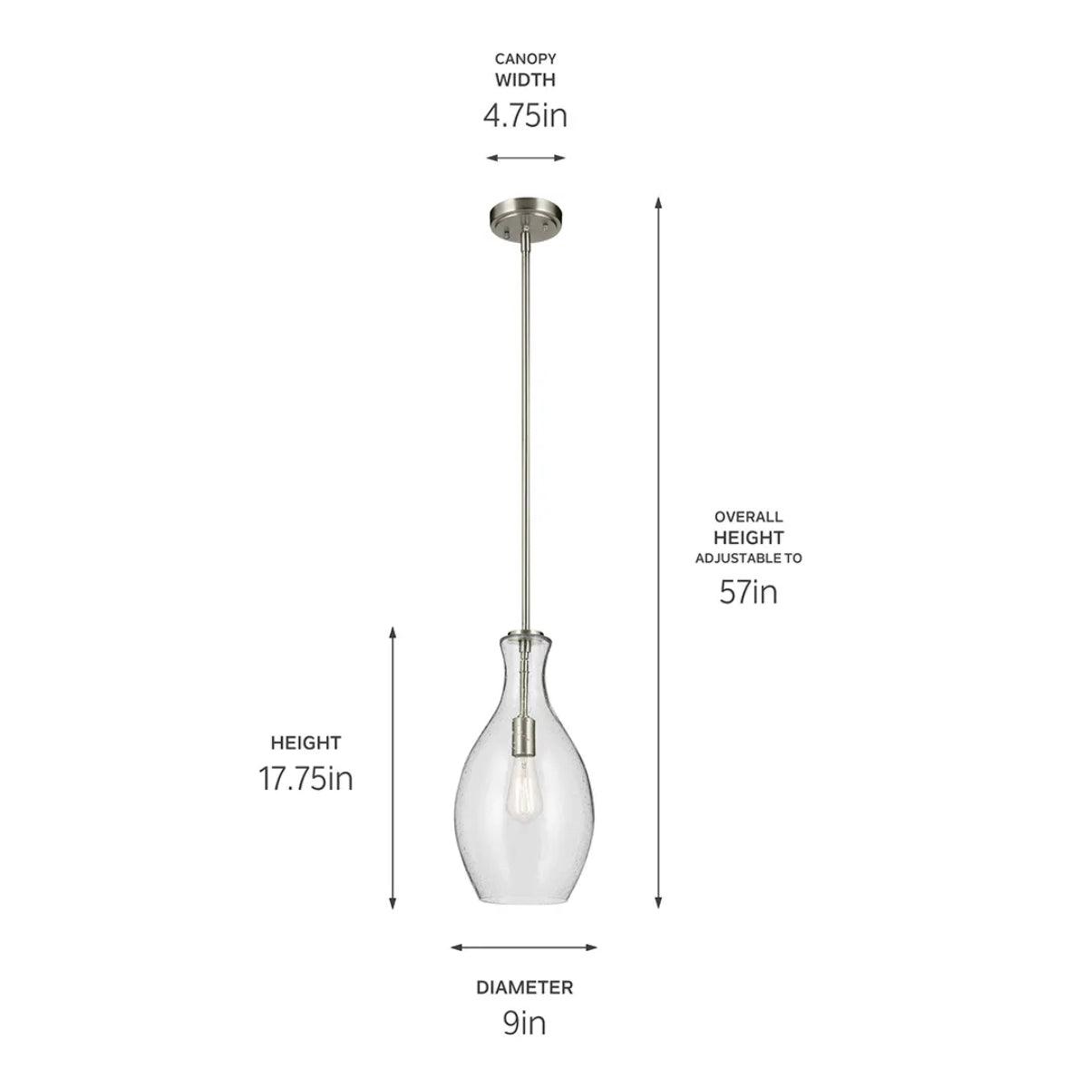 Everly 18" 1-Light Mini Pendant Light with Clear Seeded Glass, Brushed Nickel Finish - Bees Lighting