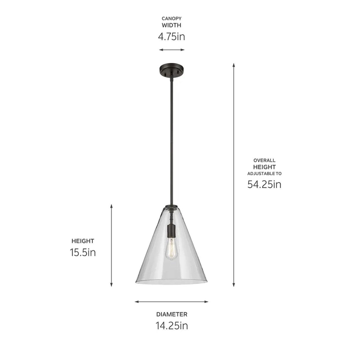 Everly 16" 1-Light Cone Pendant Light with Clear Glass, Olde Bronze Finish - Bees Lighting