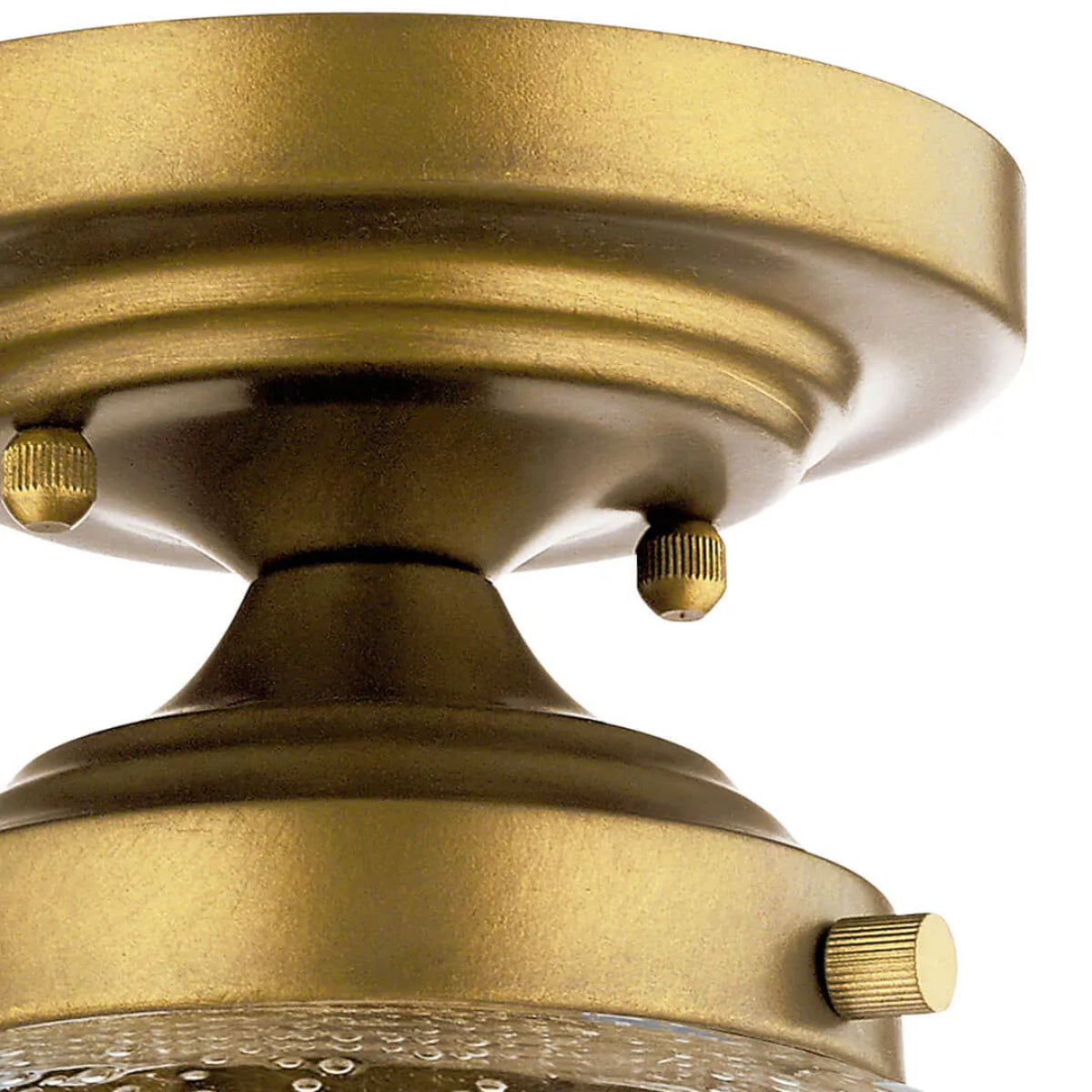 Avery 11" Semi-Flush Mount Light with Clear Seeded Glass, Natural Brass Finish - Bees Lighting