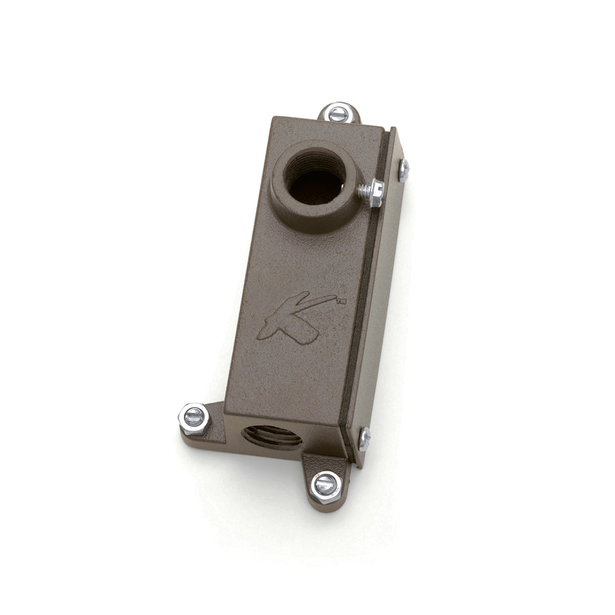 Textured architectural bronze lighting accessory bracket with mounting holes and circular opening