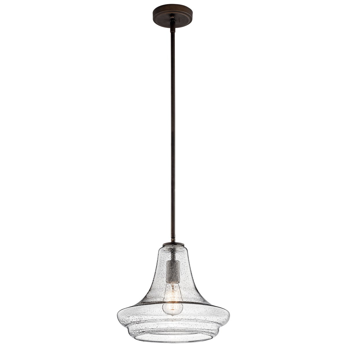 Everly 13 in. Pendant Light Bronze Finish Seeded Glass - Bees Lighting