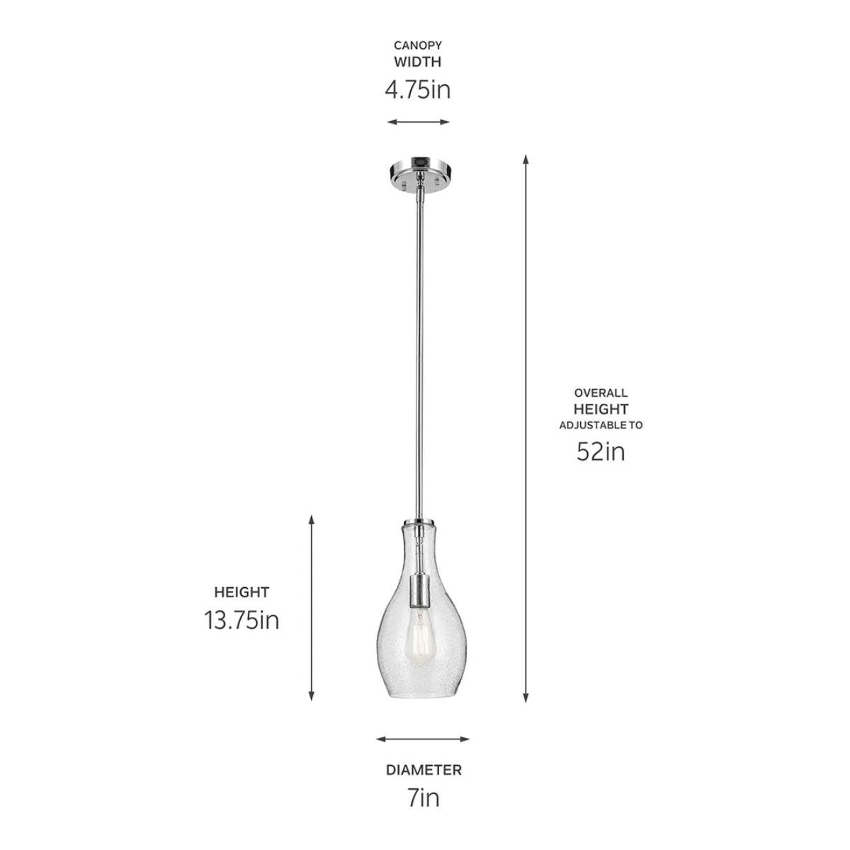 Everly 14" 1-Light Mini Pendant Light with Clear Seeded Glass, Chrome Finish - Bees Lighting