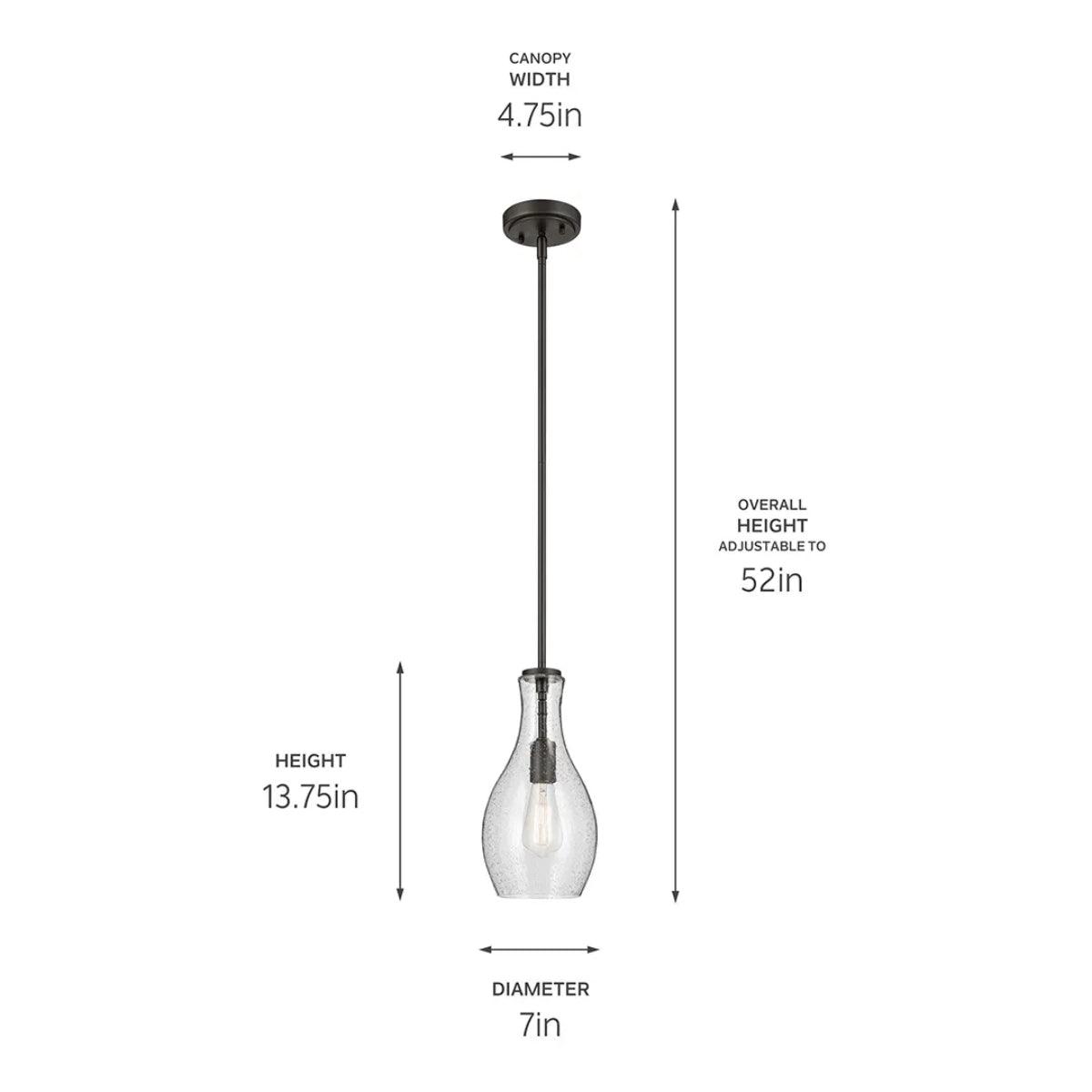 Everly 14" 1-Light Mini Pendant Light with Clear Seeded Glass, Olde Bronze Finish - Bees Lighting
