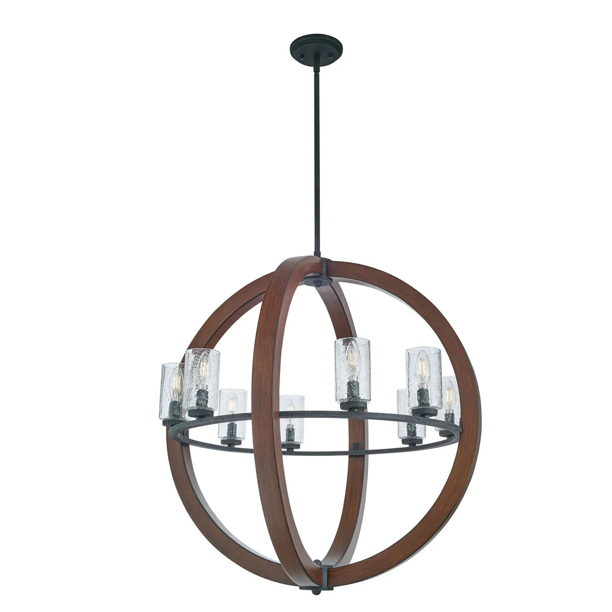 Grand Bank 30" 8-Light Chandelier 1-Tier with Clear seeded glass, Auburn stained Finish - Bees Lighting
