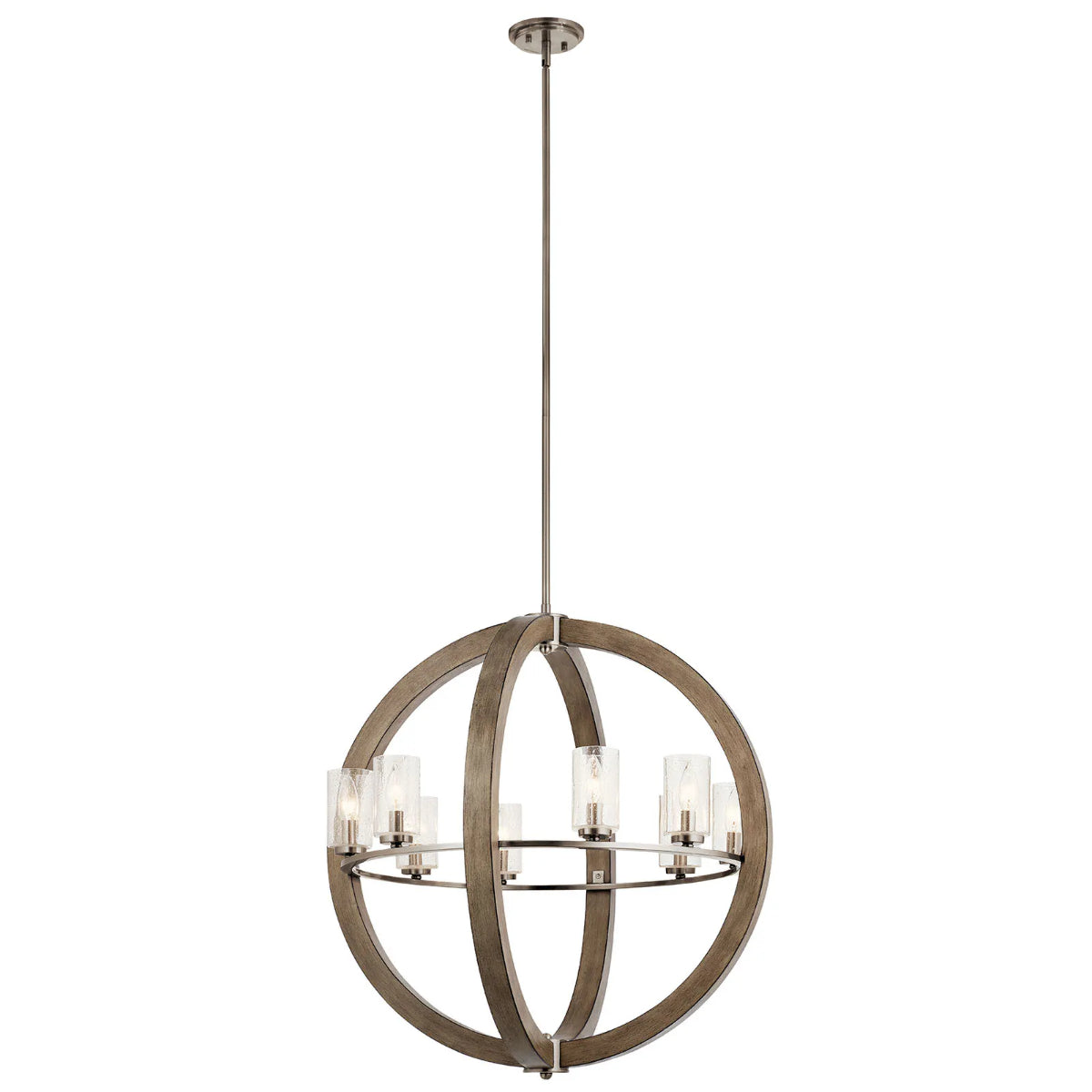 Grand Bank 30" 8-Light Chandelier 1-Tier with Clear seeded glass, Distressed antique gray Finish - Bees Lighting